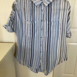 Stripe cut sleeve detail blouse